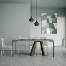 Tavolo consolle allungabile di design colore cemento aperta