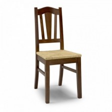 Sedia in legno massello tinto noce con sedile in paglia